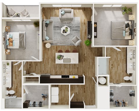 Floor plan for 2 beds, 2 baths, 1238 sqft